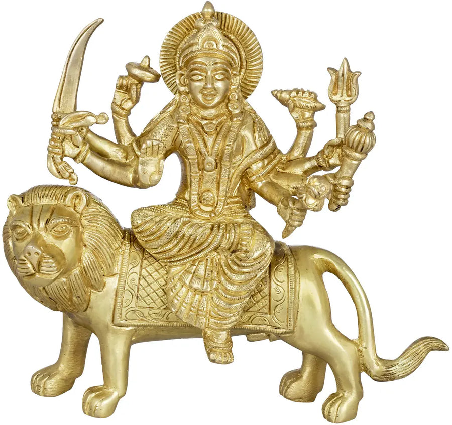 6" Devi Durga Handmade Brass Statue