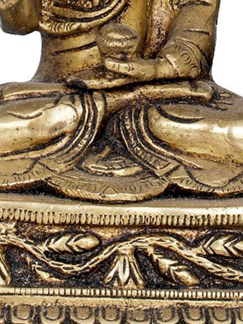 12" Tibetan Buddhist Deity Buddha Under Bodhi Tree in Brass | Handmade