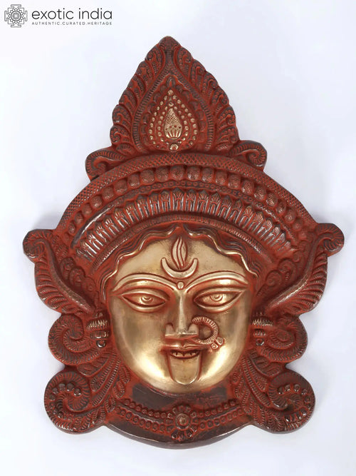 10" Brass Goddess Kali Mask Handmade Wall Hanging
