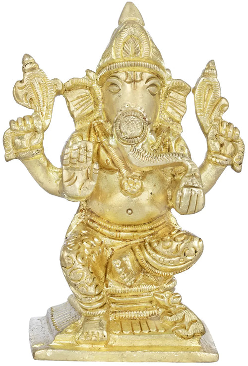 4" Ashirwad Ganesha Handmade Brass Statue