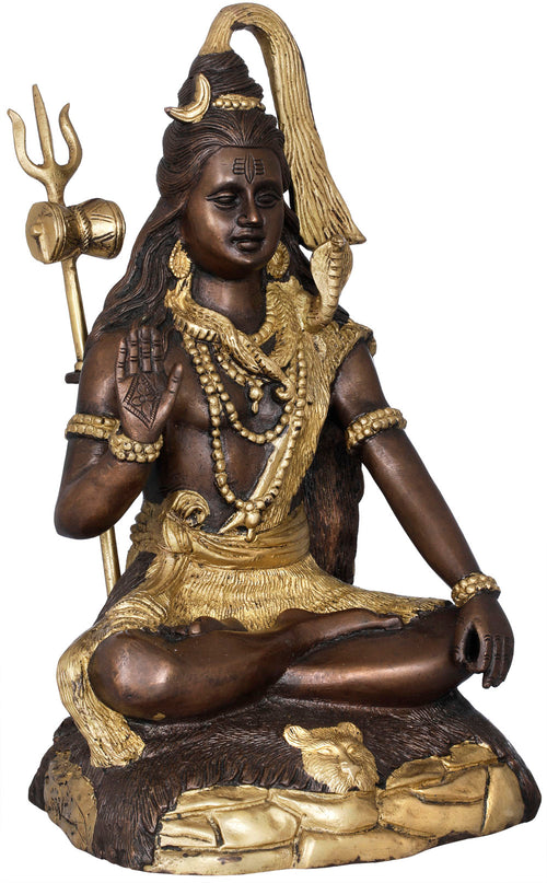 13" Handmade Shiva Brass Statue for Home Pooja