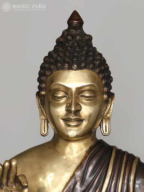 56" Large Size Lord Buddha Seated on Double Lotus Seat - Tibetan Buddhist In Brass | Handmade