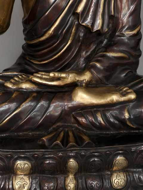 56" Large Size Lord Buddha Seated on Double Lotus Seat - Tibetan Buddhist In Brass | Handmade