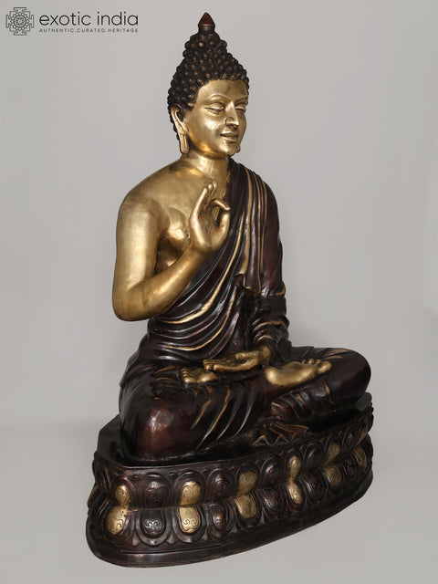56" Large Size Lord Buddha Seated on Double Lotus Seat - Tibetan Buddhist In Brass | Handmade