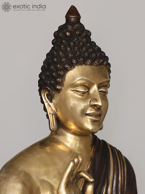 56" Large Size Lord Buddha Seated on Double Lotus Seat - Tibetan Buddhist In Brass | Handmade