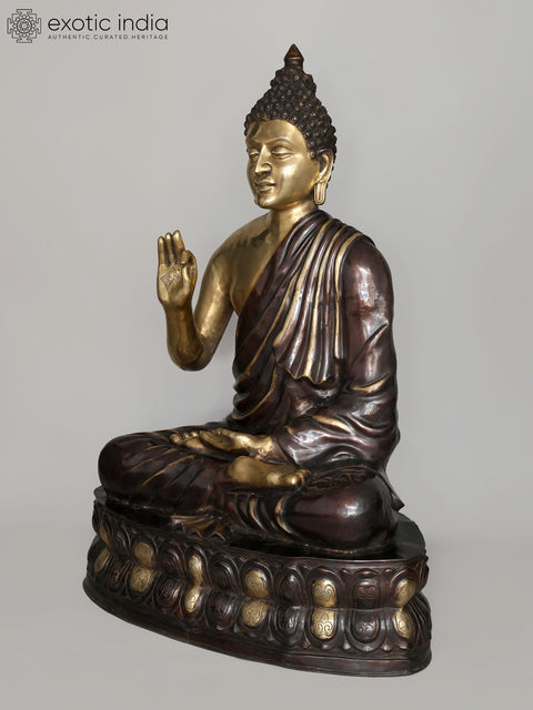 56" Large Size Lord Buddha Seated on Double Lotus Seat - Tibetan Buddhist In Brass | Handmade