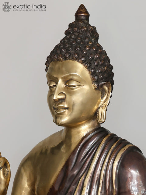 56" Large Size Lord Buddha Seated on Double Lotus Seat - Tibetan Buddhist In Brass | Handmade