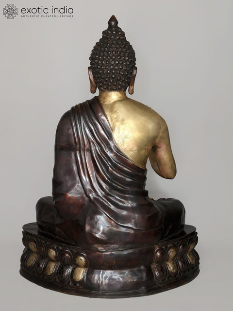 56" Large Size Lord Buddha Seated on Double Lotus Seat - Tibetan Buddhist In Brass | Handmade