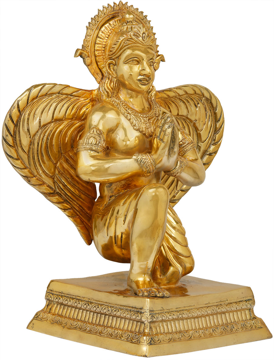 22" Handmade Brass Garuda Statue with Majestic Wings for Pooja