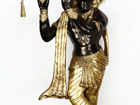 79" Super Large Murli Krishna Idol Adorned with Long Scarf | Handmade Brass Statue