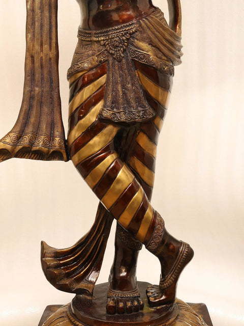 79" Super Large Murli Krishna Idol Adorned with Long Scarf | Handmade Brass Statue