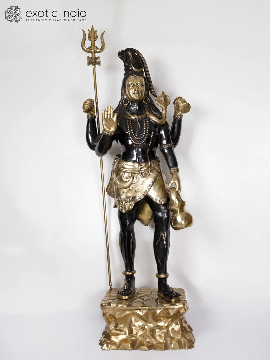 90" Large Handmade Lord Shiva Treads The Himalayas Brass Statue