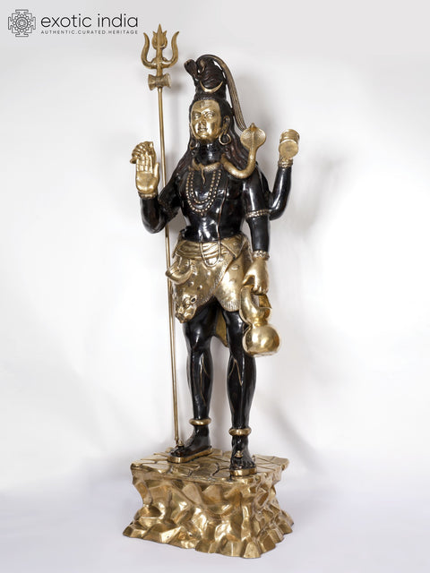 90" Large Lord Shiva Treads The Himalayas | Handmade Brass Statue