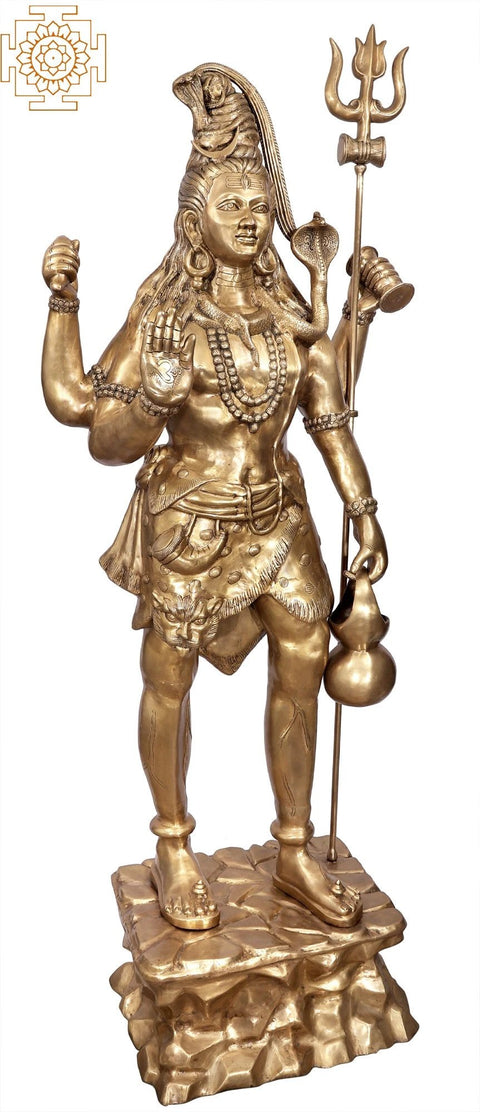 90" Large Lord Shiva Treads The Himalayas | Handmade Brass Statue