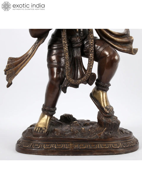 Brown Colour Lord Hanuman Idol Carrying Mountain of Sanjeevani Herbs | Brass Statue