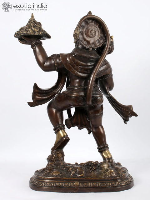 Brown Colour Lord Hanuman Idol Carrying Mountain of Sanjeevani Herbs | Brass Statue