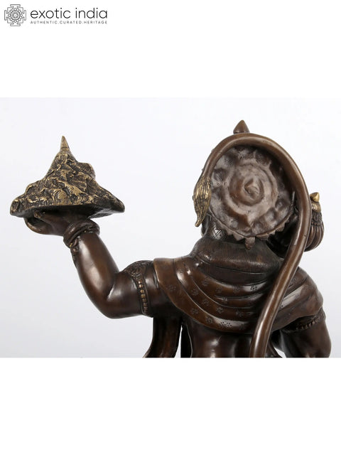 Brown Colour Lord Hanuman Idol Carrying Mountain of Sanjeevani Herbs | Brass Statue