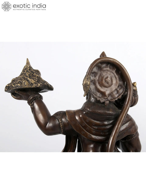 Brown Colour Lord Hanuman Idol Carrying Mountain of Sanjeevani Herbs | Brass Statue