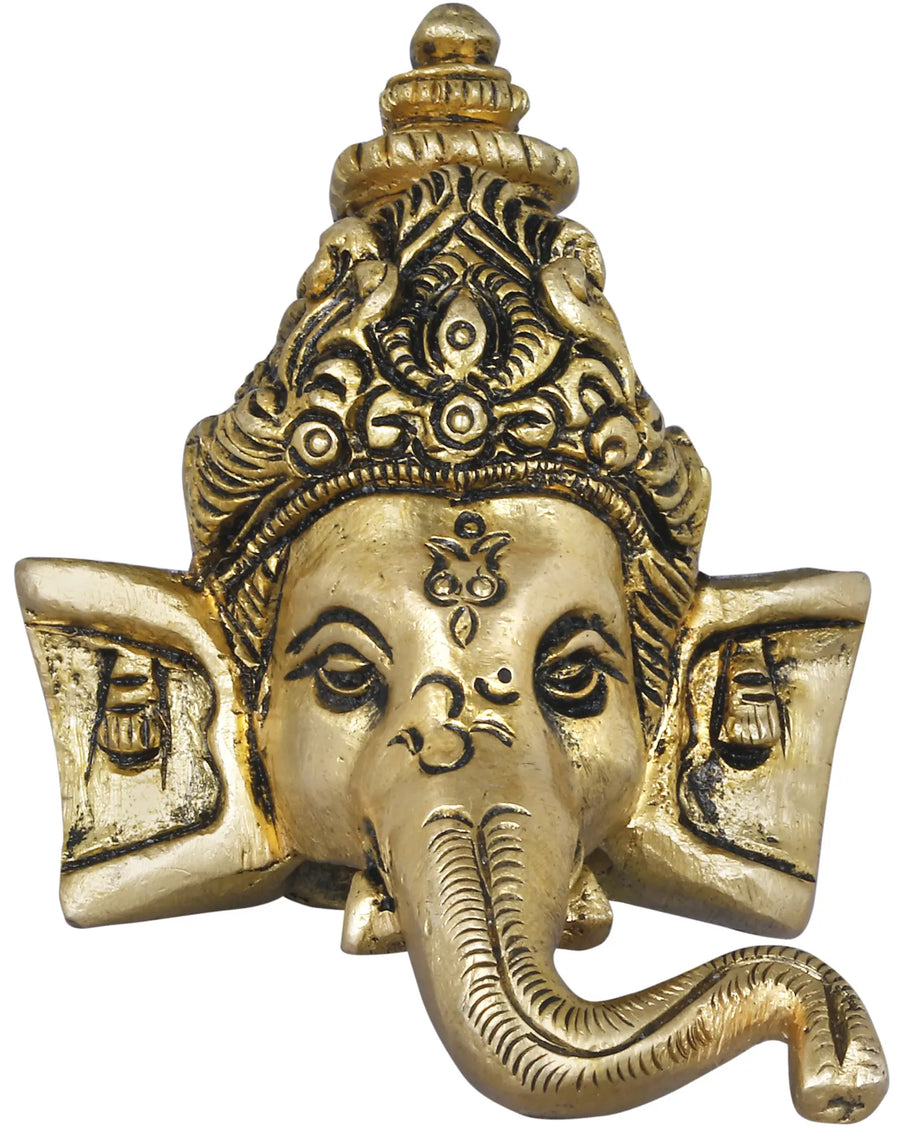 2" Small Ganesha Brass Mask Wall Hanging Handmade