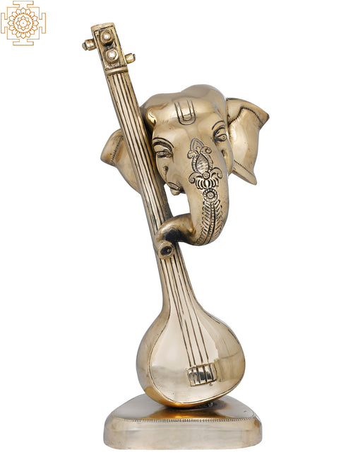 12" Handmade Musical Ganesha Brass Statue for Home Decor