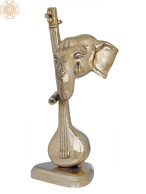 12" Stylized Musical Ganesha Brass Statue | Handmade | Made in India