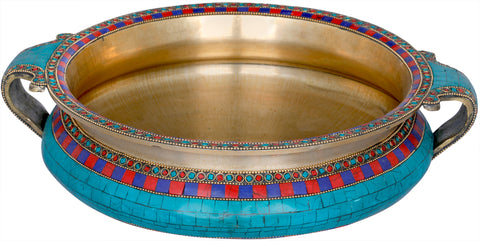 Brass Inlay Urli with two Handles