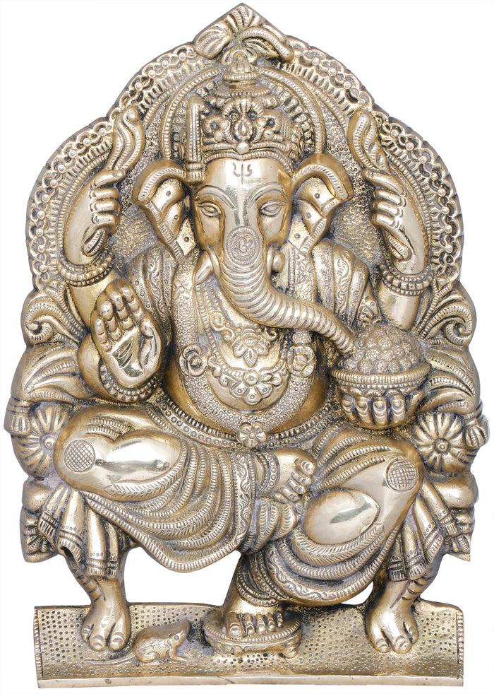 11" Handmade Brass Raja Ganesha Statue for Home Decor