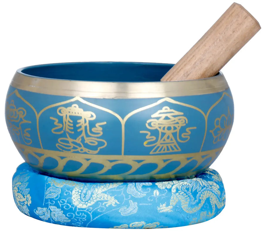 6" Brass Tibetan Double Dorje Ashtamangala Singing Bowl for Meditation