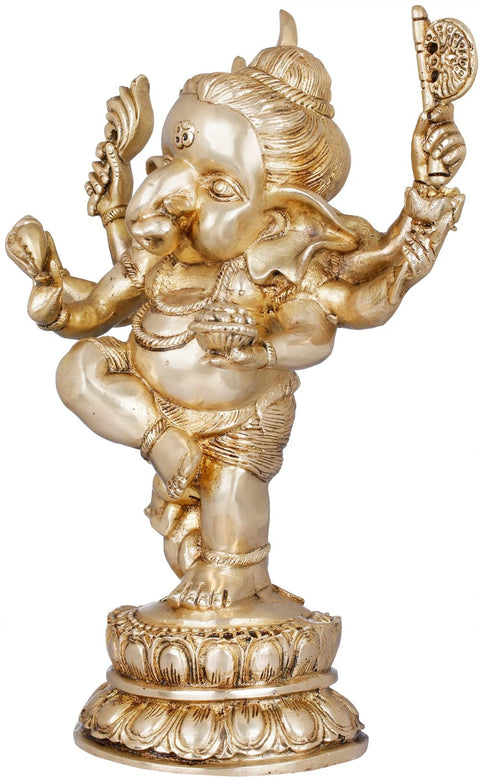 15" Six Armed Dancing Chandra Ganesha In Brass | Handmade | Made In India