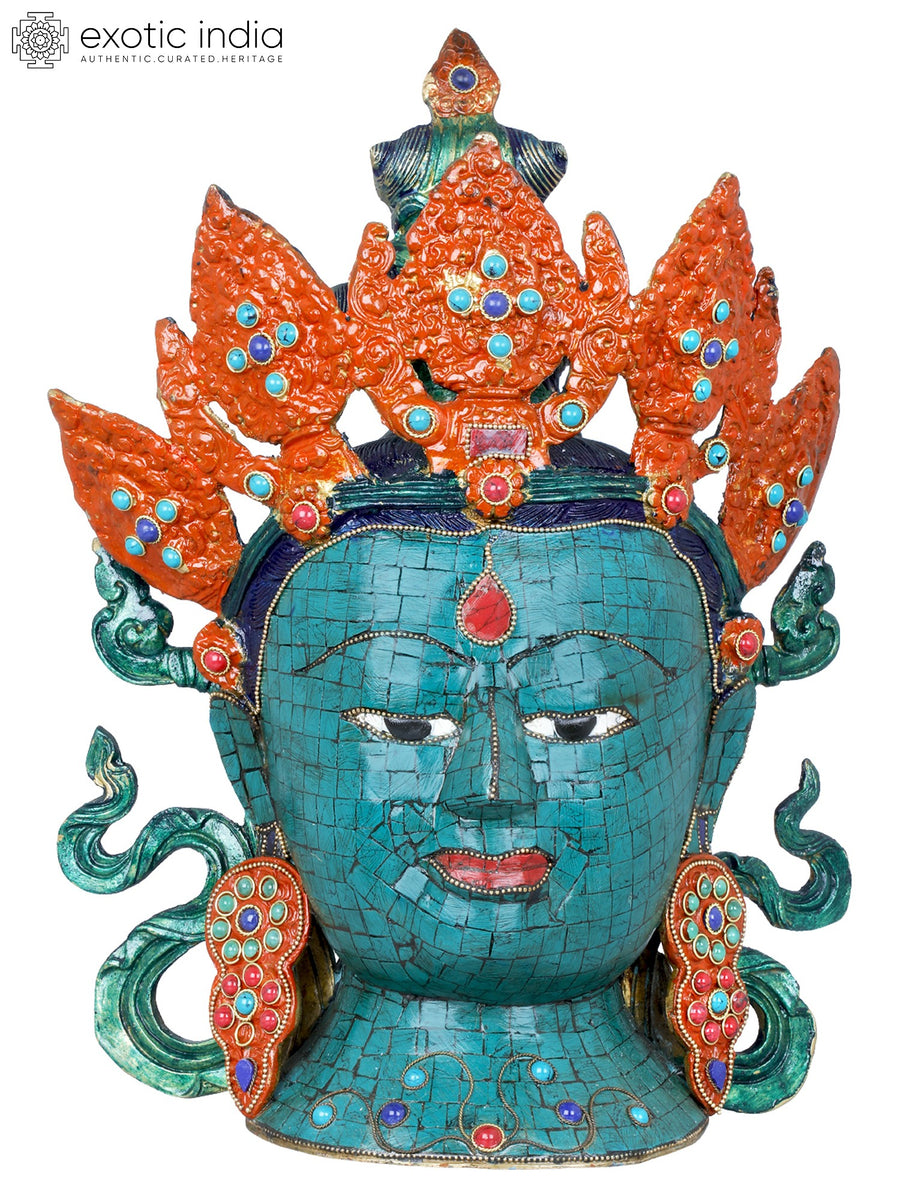 14" Goddess Tara Head Tibetan Buddhist Brass Statue Handmade