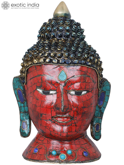 9" Tibetan Buddhist Lord Buddha Head In Brass | Handmade | Made In India