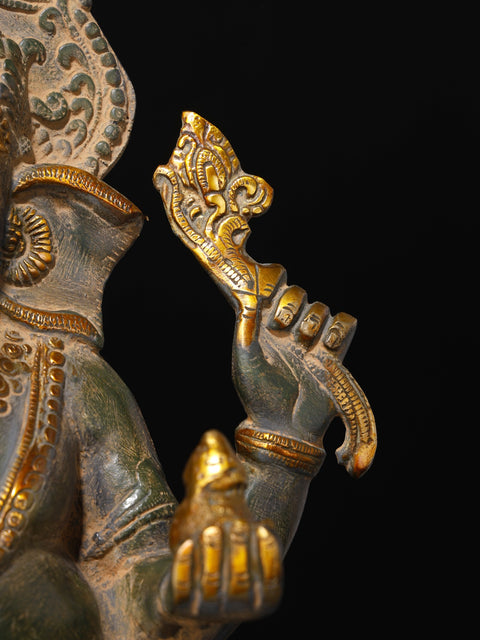 15" Chaturbhuja Ashirwad Ganesha Wearing a Majestic Crown In Brass | Handmade | Made In India