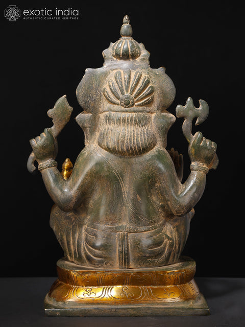 15" Chaturbhuja Ashirwad Ganesha Wearing a Majestic Crown In Brass | Handmade | Made In India