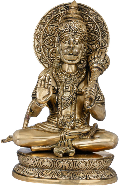 15" Hanuman Blessing Brass Idol with Halo Handmade