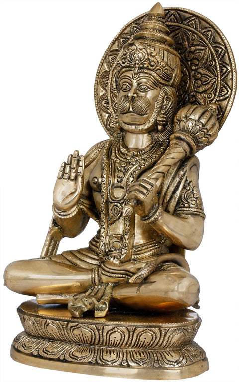 15" Blessing Lord Hanuman with Large Halo In Brass | Handmade | Made In India