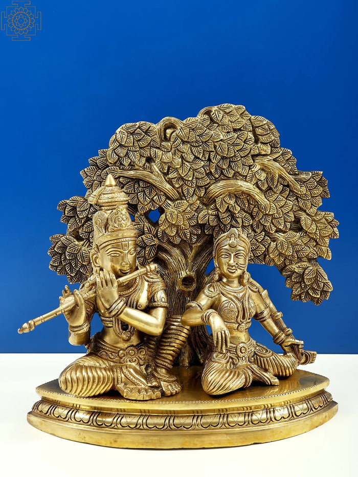 12" Krishna Playing Flute Handmade Brass Statue