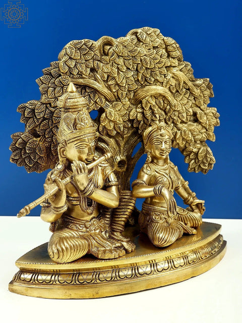 12" Krishna Playing flute for Radha Handmade Brass Statue | Made In India