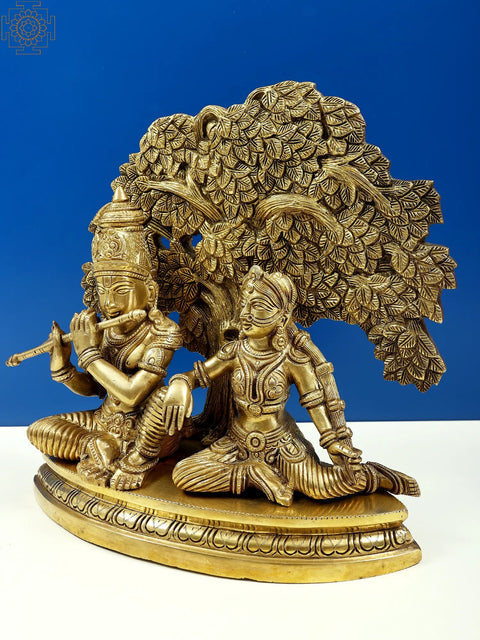 12" Krishna Playing flute for Radha Handmade Brass Statue | Made In India