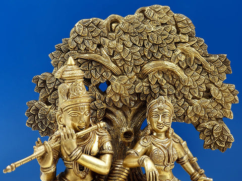 12" Krishna Playing flute for Radha Handmade Brass Statue | Made In India