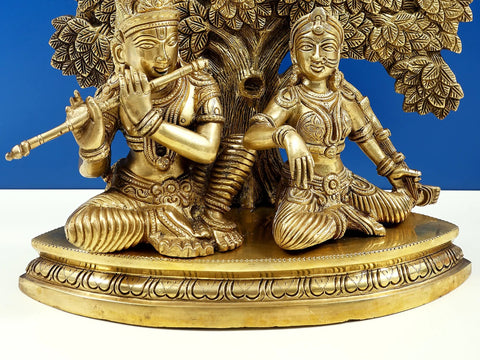 12" Krishna Playing flute for Radha Handmade Brass Statue | Made In India