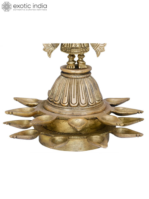 13" Nineteen Wicks Deepalakshmi on High Pedestal In Brass | Handmade | Made In India