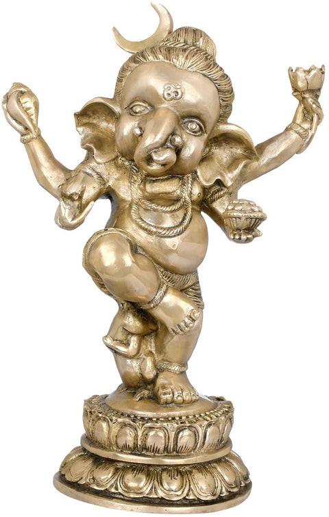 15" The Joyous Baby Dancing Ganesha In Brass | Handmade | Made In India