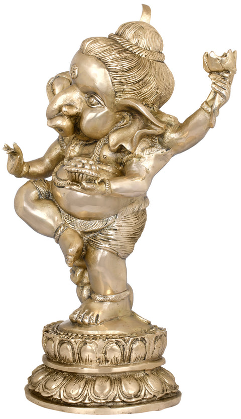 15" The Joyous Baby Dancing Ganesha In Brass | Handmade | Made In India