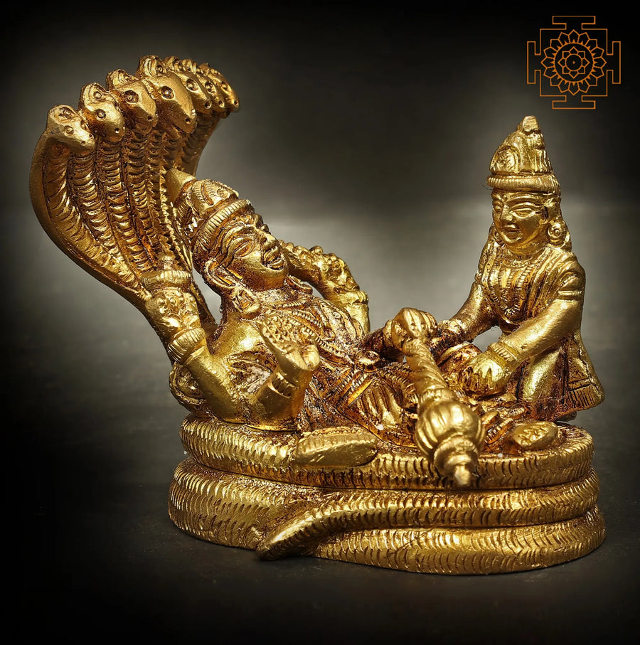 4" Handmade Brass Sheshashayi Vishnu Idol for Pooja