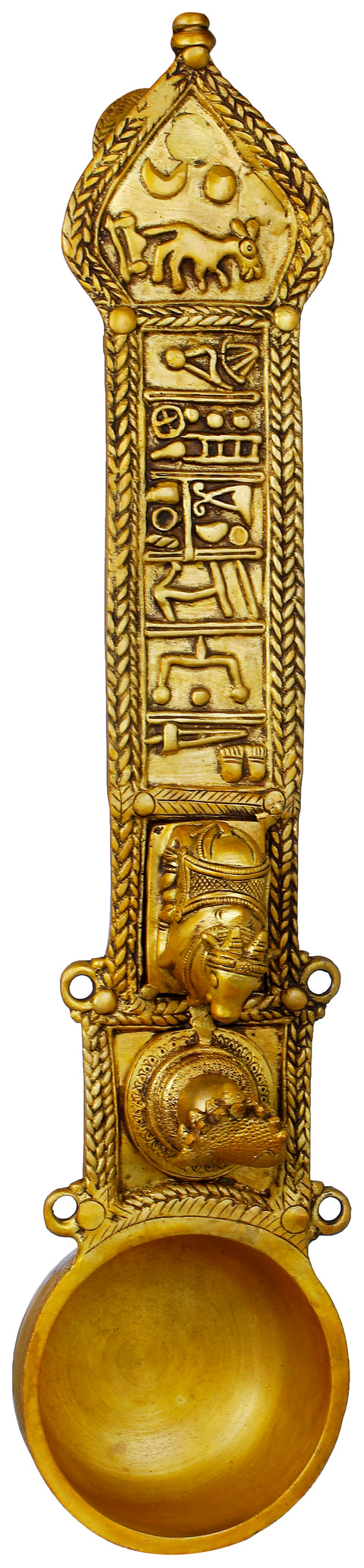 23" Brass Large Size Ritual Spoon (Uddharani) with Figures of Nandi and Shiva Linga | Handmade