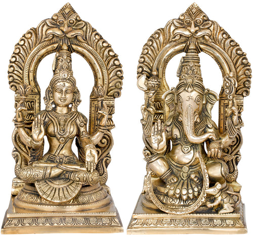 11" Brass Lakshmi Ganesha Statue for Pooja Handmade