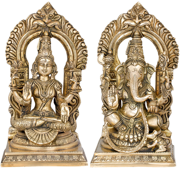 11" Brass Lakshmi Ganesha Statue for Pooja Handmade