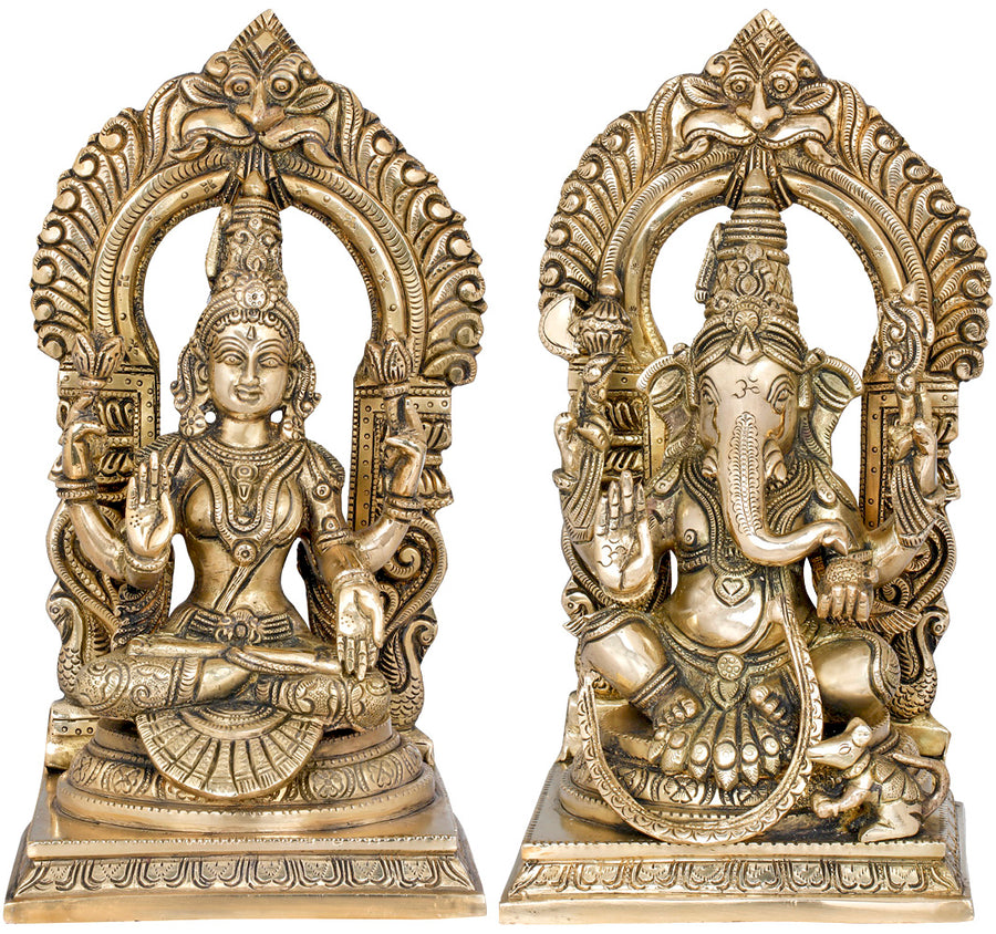 11" Brass Lakshmi Ganesha Statue for Pooja Handmade