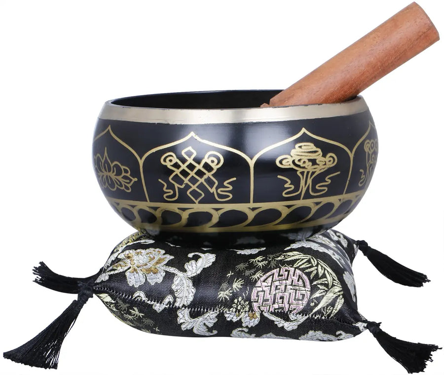 6" Tibetan Buddhist Black Brass Singing Bowl Handmade
