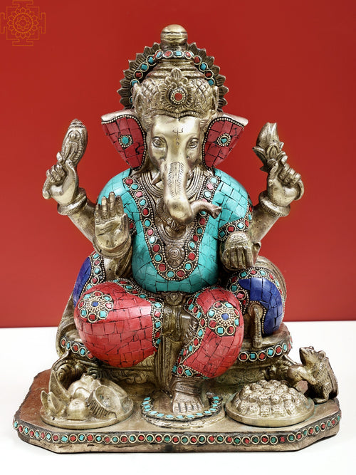 12" Handmade Brass Ganesha Idol for Puja